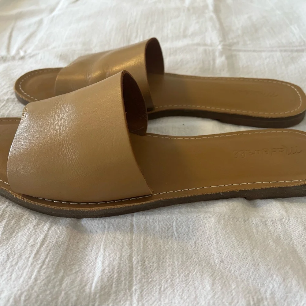 Madewell Tan Leather Slide Sandals - Picture 3 of 6